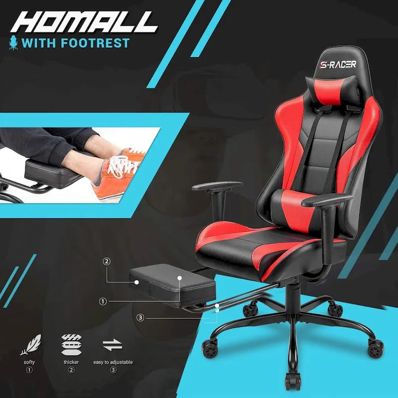 Silla Gamer con Reposapiés - Silla de Escritorio Ergonómica