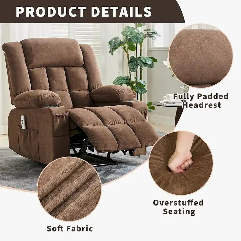 Sillón reclinable con control remoto, calor y masaje