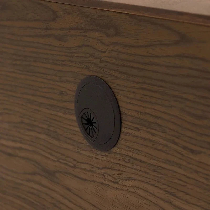 Mueble de TV Minimalista con CajonesMueble de TV de Madera Maciza con Armarios, Puerta Abatible, Chapa de Nogal, Completamente Ensamblado