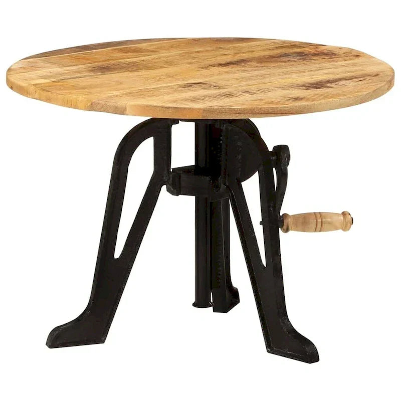 vidaXL Mesita auxiliar redonda, mesa de centro, mesa de sofá, madera maciza y hierro fundido
