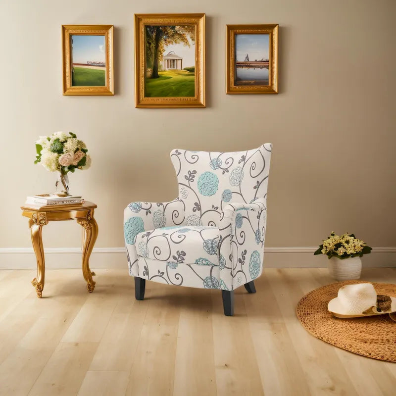 Sillón tapizado de respaldo alto Modern Retro de 30.25 pulgadas con patas de madera para sala de estar