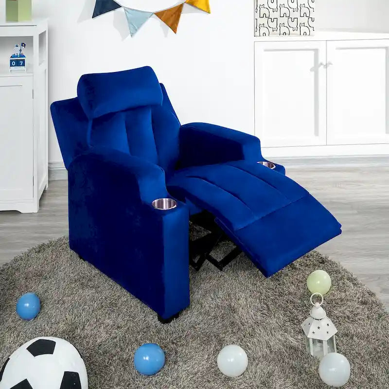Sillón Reclinable Deluxe para Niños con Reposapiés, Reposacabezas y 2 Portavasos, Reclinable Infantil de Microfibra para Mayores de 3 Años
