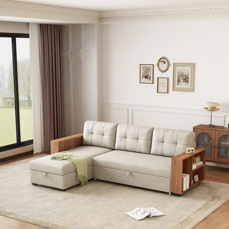 Sofá seccional convertible con cama extraíble y chaise longue con almacenaje oculto