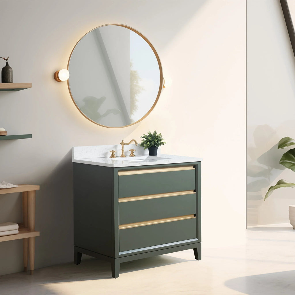 Mueble de baño Vanity Art con lavabo de cerámica y encimera de mármol de ingeniería