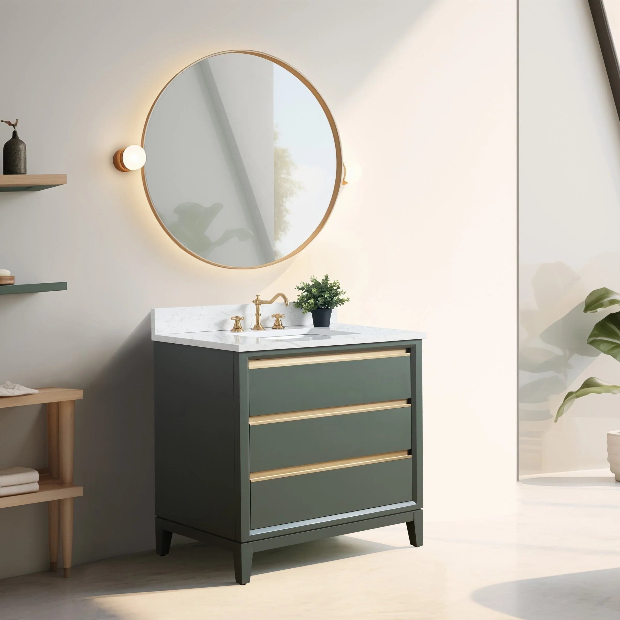 Mueble de baño Vanity Art con lavabo de cerámica y encimera de mármol de ingeniería