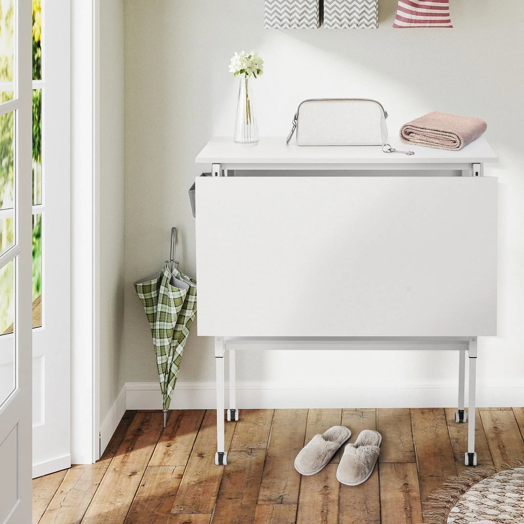 Mesa de manualidades ajustable en altura con estantes de almacenamiento, mesa de corte plegable móvil para oficina en casa, sala de costura, sala de manualidades