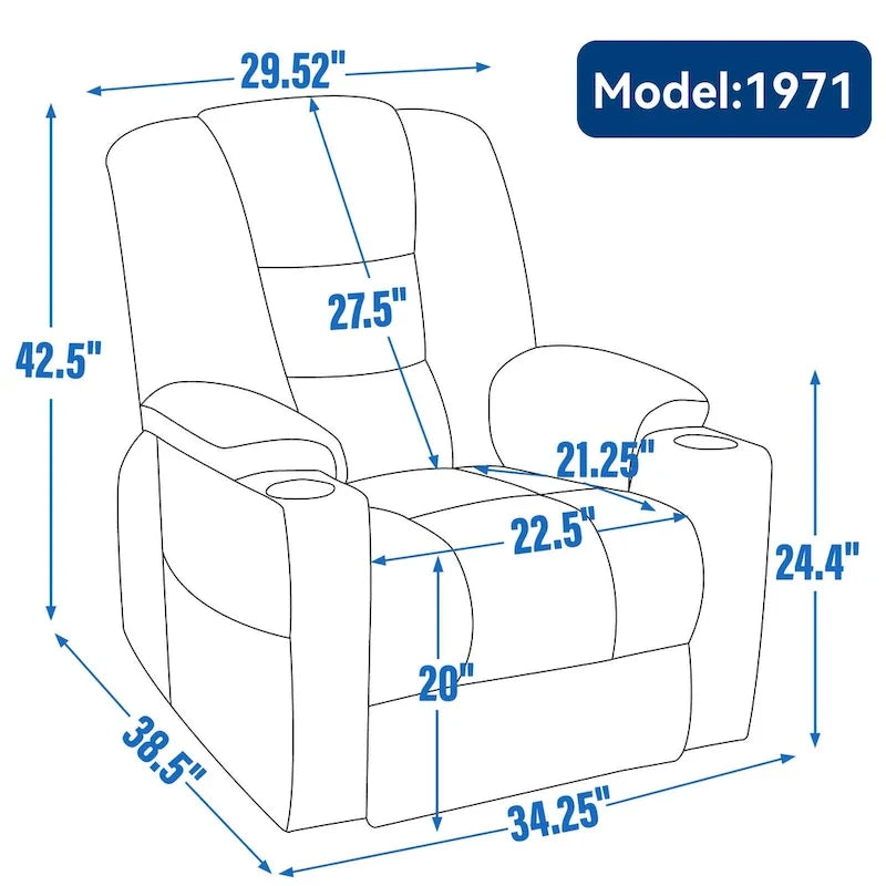 Sillón reclinable Power Lift con masaje y calor, reclinables anchos Lazy Boy extragrandes con USB, puertos tipo C y 2 portavasos de acero
