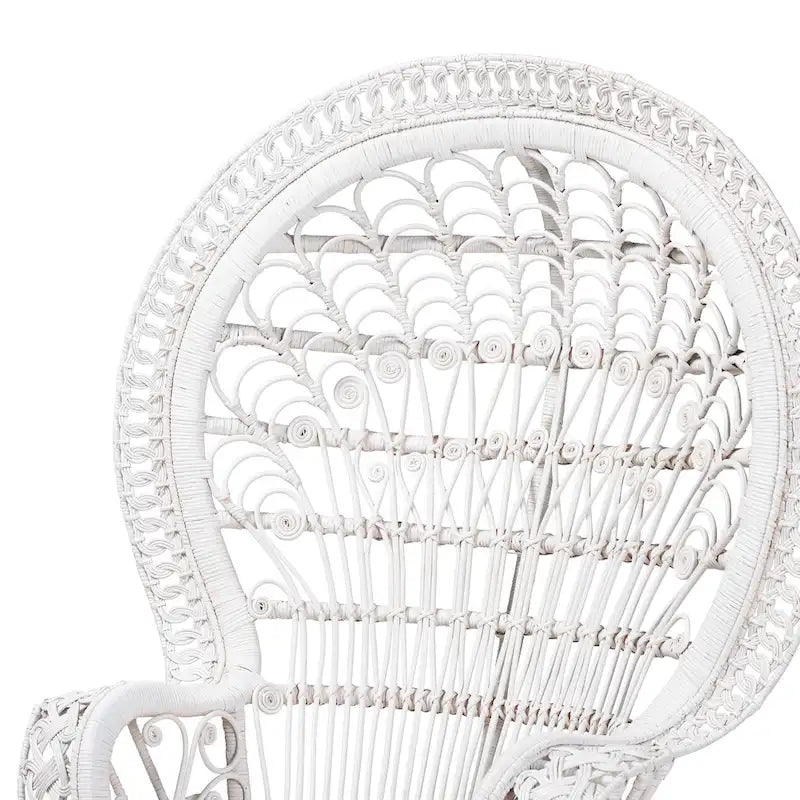 Silla pavo real moderna de mimbre natural blanco bohemio