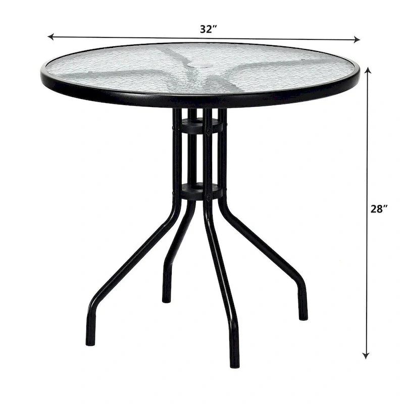 Mesa redonda de 32" para patio exterior Costway con cubierta de vidrio templado