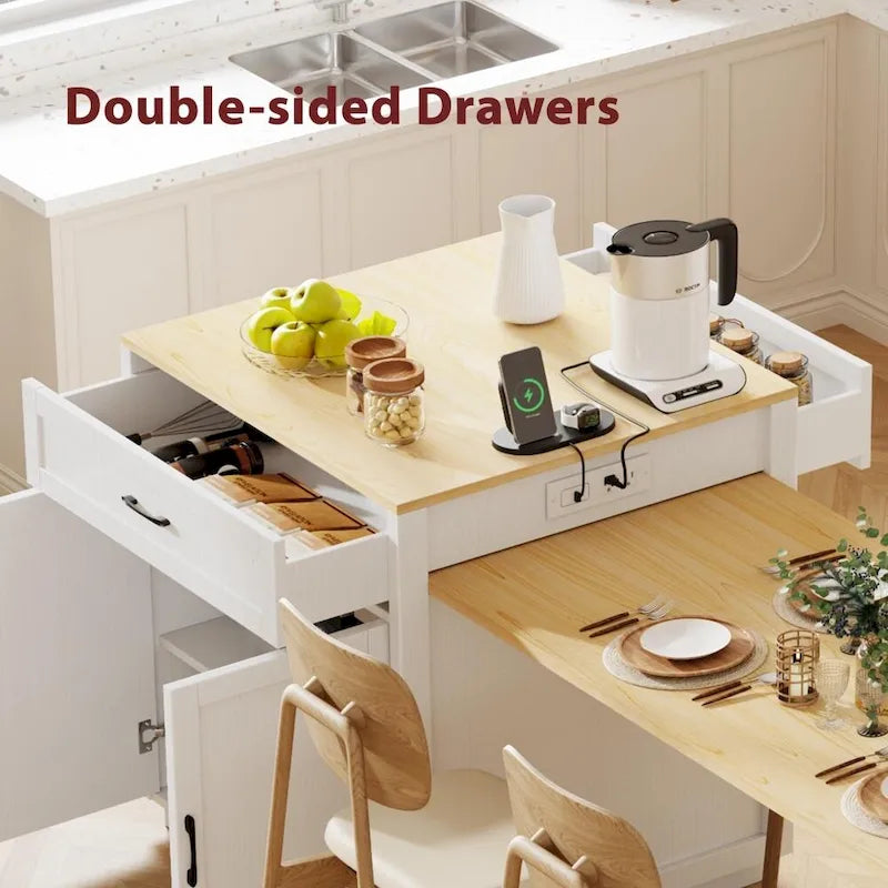 82.7 Isla de cocina de madera para 4-6 personas con mesa de comedor extensible y almacenamiento doble