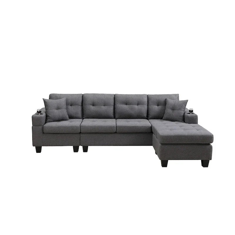 Sofá Seccional para Sala de Estar con Chaise Longue en Forma de L y portavasos