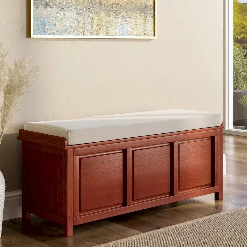 Banco de almacenamiento con tapa abierta de madera maciza John Louis Home