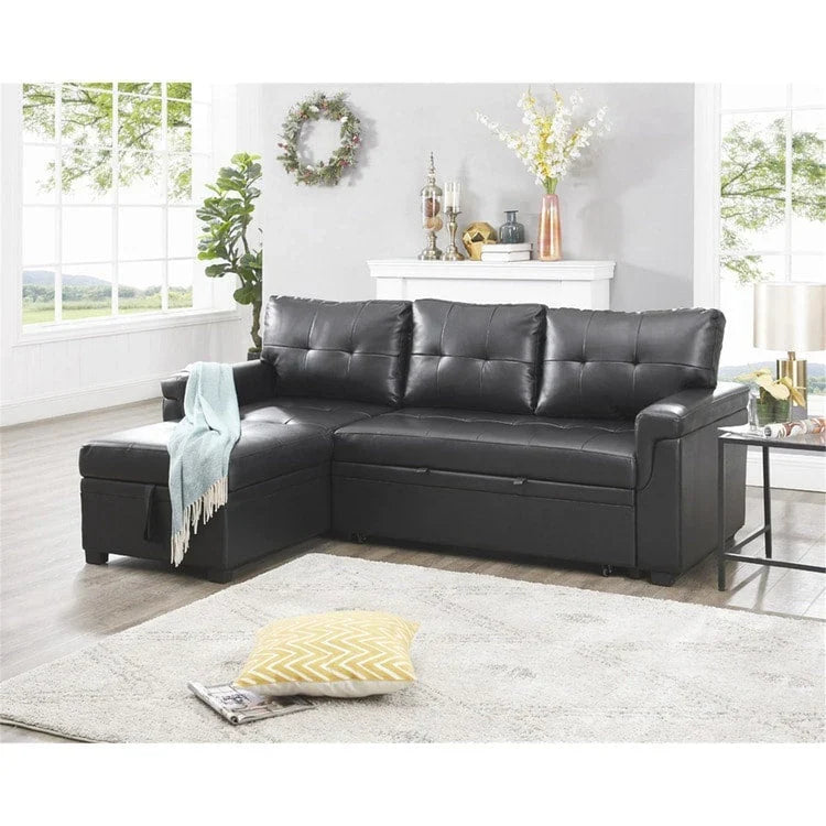 Sofá seccional reversible convertible con cama extraíble, chaise longue con almacenamiento oculto y patas duraderas
