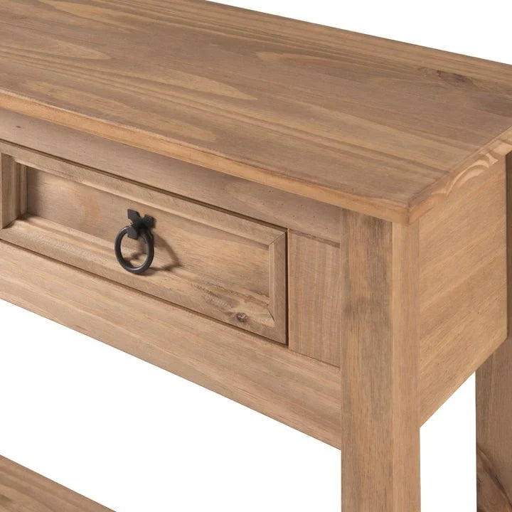 Mesa Consola de Pasillo Rústica de Pino Macizo, Blanqueado / Marrón Antiguo / Lavado Gris / Sin Pintar, 3 Cajones