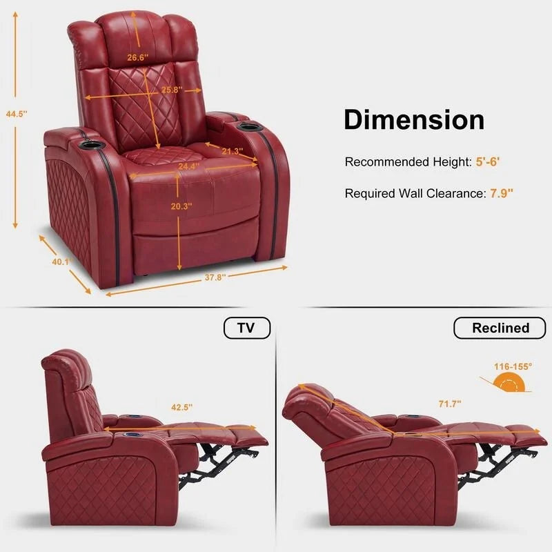 MCombo Sillón reclinable eléctrico con reposacabezas ajustable, asiento de cine en casa de dos motores con puerto USB, cuero transpirable HTS411