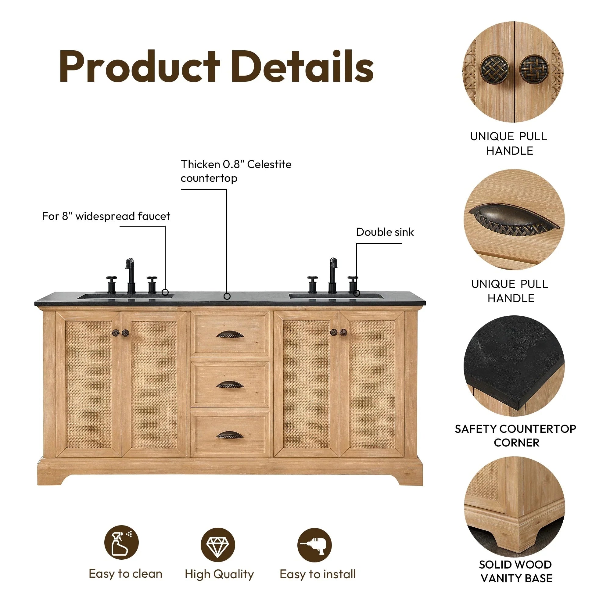 Mueble de baño Hervas con encimera de mármol natural sin espejo