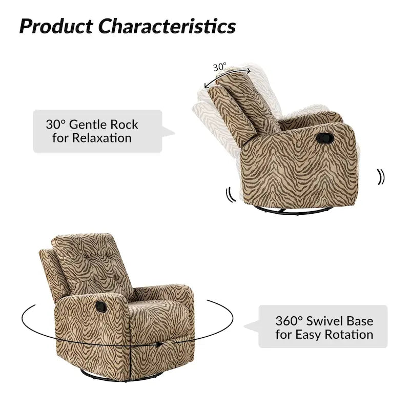 Arlette Sillón Reclinable Giratorio Manual Floral Contemporáneo con Respaldo Capitaneado