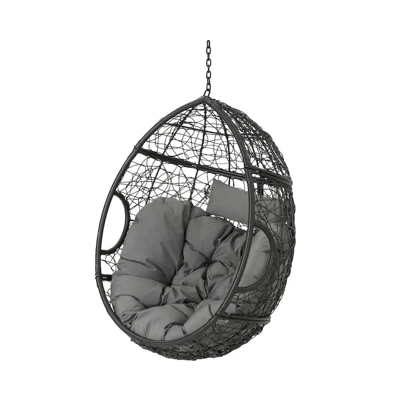 Sillón Colgante de Exterior de Mimbre Impermeable con Cojines, Asiento de Hamaca - Capacidad de 136 kg