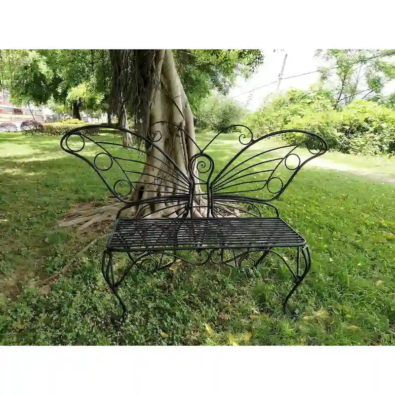 Banco de mariposa de metal negro antiguo