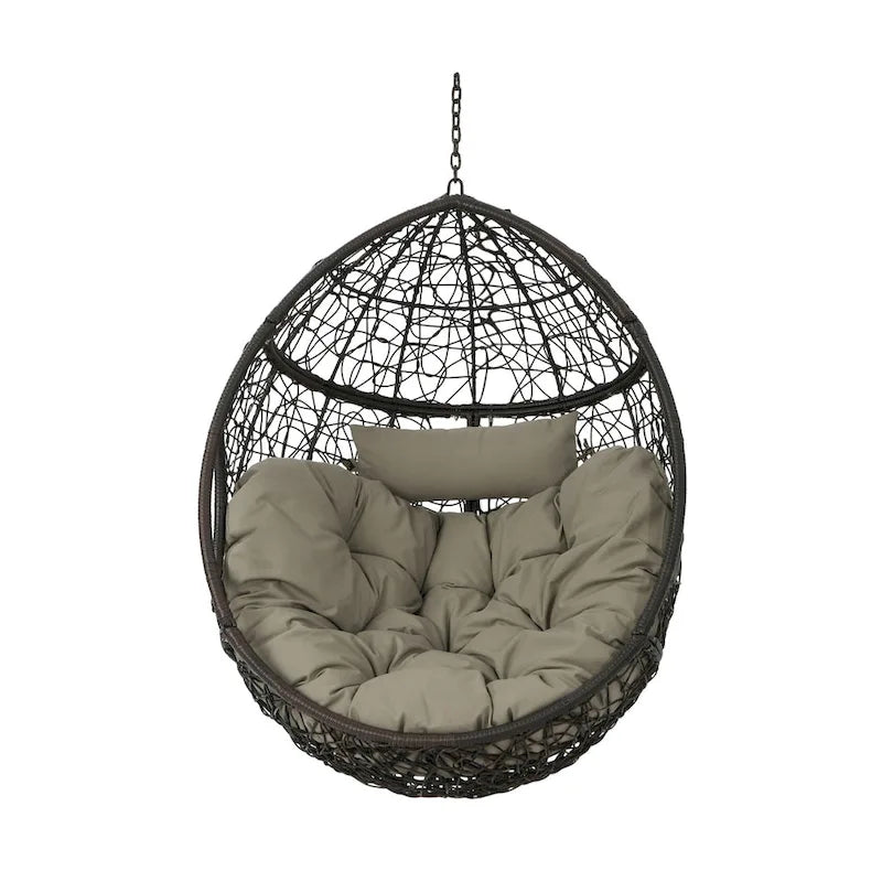 Sillón Colgante de Exterior de Mimbre Impermeable con Cojines, Asiento de Hamaca - Capacidad de 136 kg