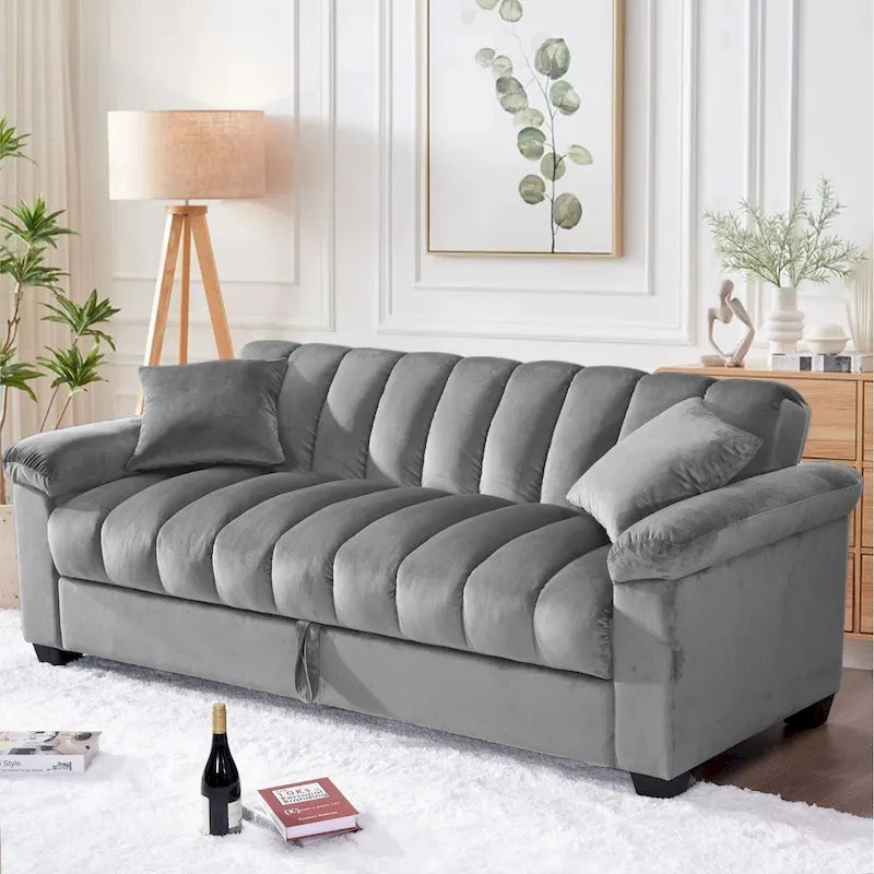 Sofá cama convertible de almacenamiento de terciopelo de 82.7" con 2 almohadas
