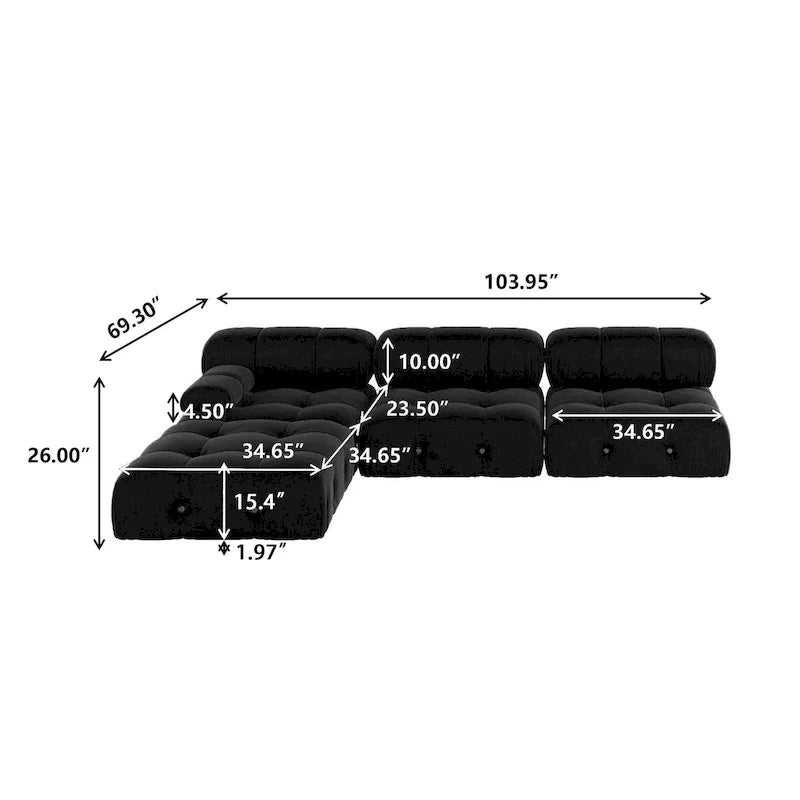 Sofá Seccional Modular Negro Tapizado en Terciopelo