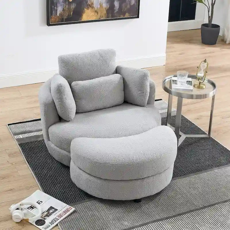 Sillón redondo giratorio grande con otomana de almacenamiento Moon