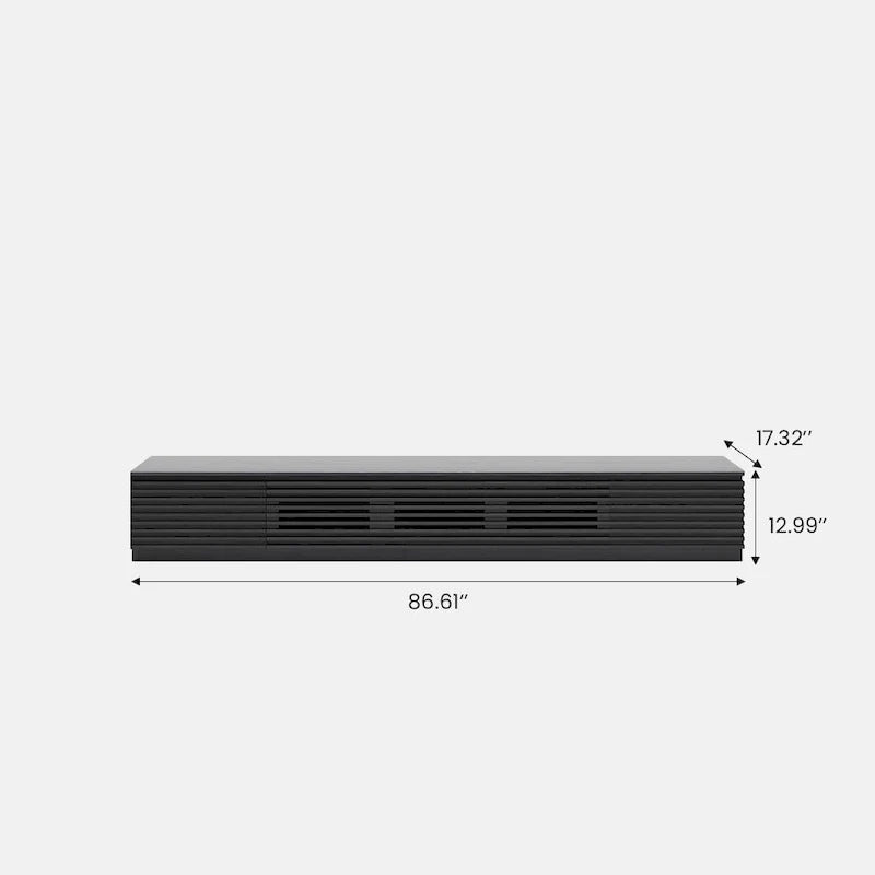 Mueble de TV Minimalista con CajonesMueble de TV de Madera Maciza con Armarios, Puerta Abatible, Chapa de Nogal, Completamente Ensamblado