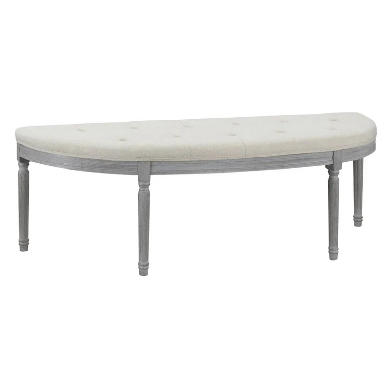 Banco tapizado capitoné beige con patas de madera - 55W x 20H