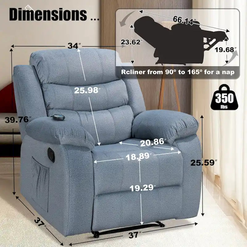Sillón reclinable suave con función de masaje y calor