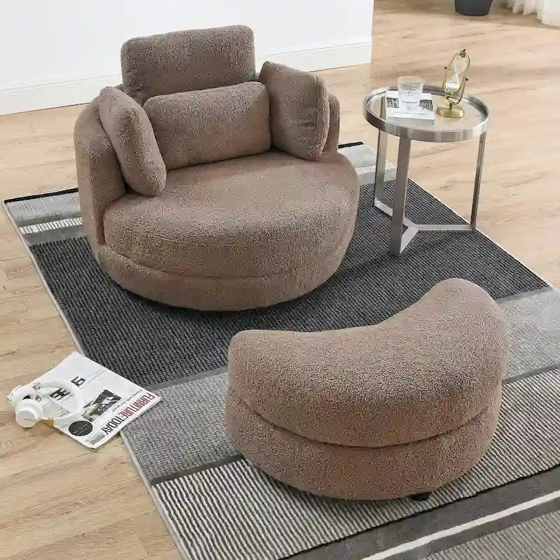 Sillón redondo giratorio grande con otomana de almacenamiento Moon