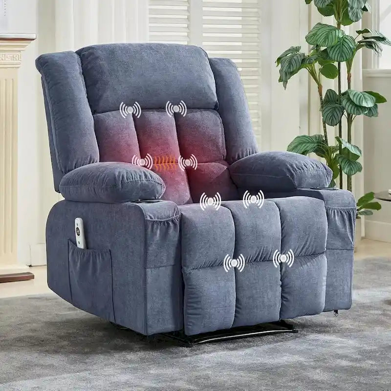 Sillón reclinable con control remoto, calor y masaje