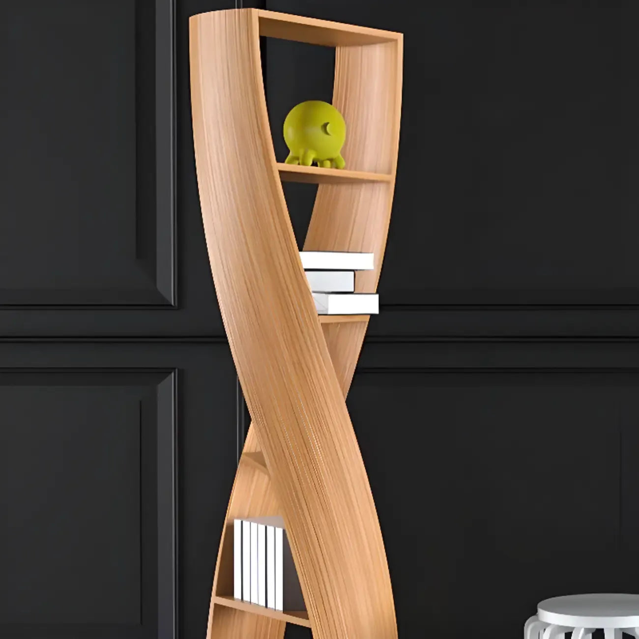 Estantería vertical de madera de 5 niveles con forma de reloj de arena contemporáneo