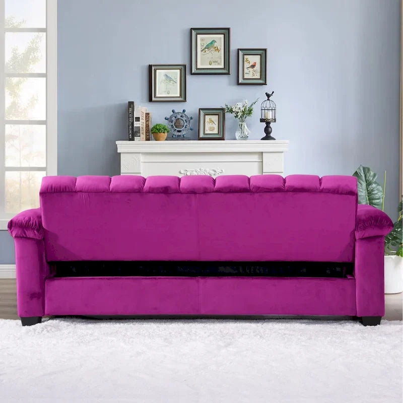 Sofá cama convertible de almacenamiento de terciopelo de 82.7" con 2 almohadas