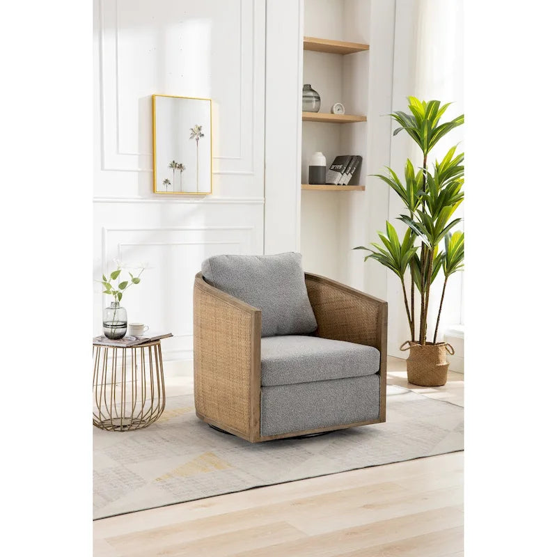 Sillón Giratorio de Barril, Cómodo Sillón Redondo Decorativo, Sillón Club Giratorio de Barril de 360 Grados, Sillón de Ocio con Estructura Tejida de Ratán