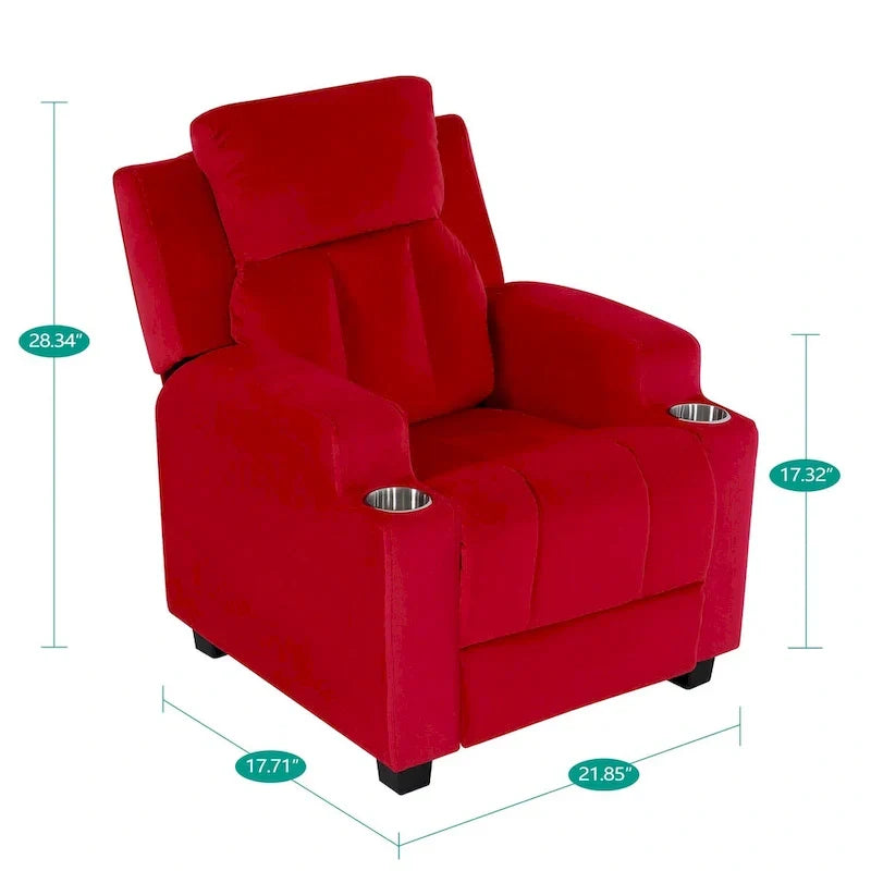 Sillón Reclinable Deluxe para Niños con Reposapiés, Reposacabezas y 2 Portavasos, Reclinable Infantil de Microfibra para Mayores de 3 Años