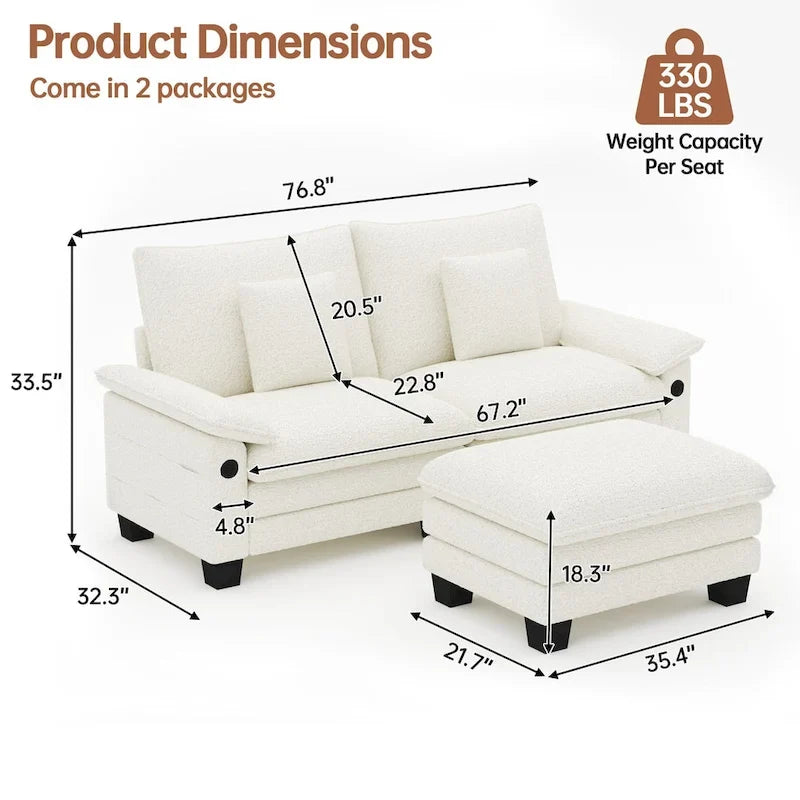 Sofá seccional modular, sofá seccional Cloud cómodo con otomana, sofá cama de asiento profundo para sala de estar