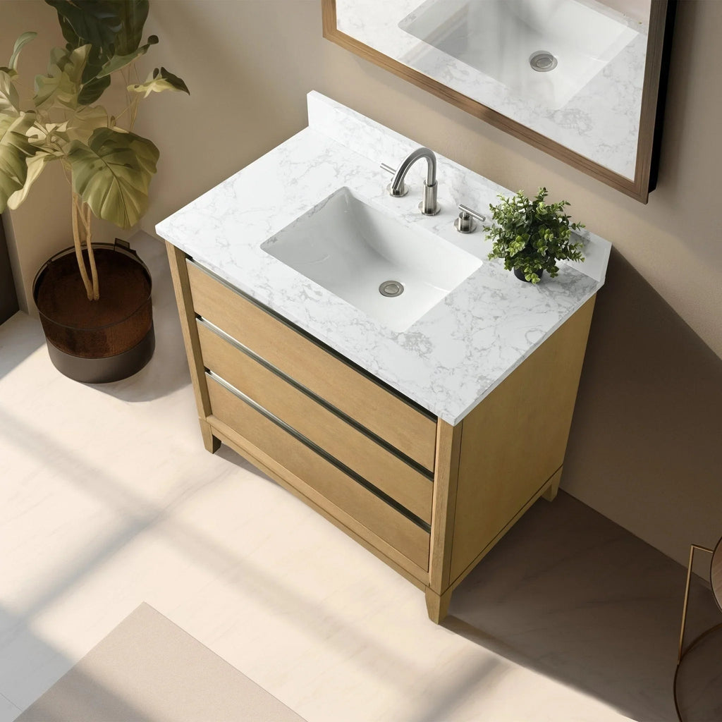 Mueble de baño Vanity Art con lavabo de cerámica y encimera de mármol de ingeniería