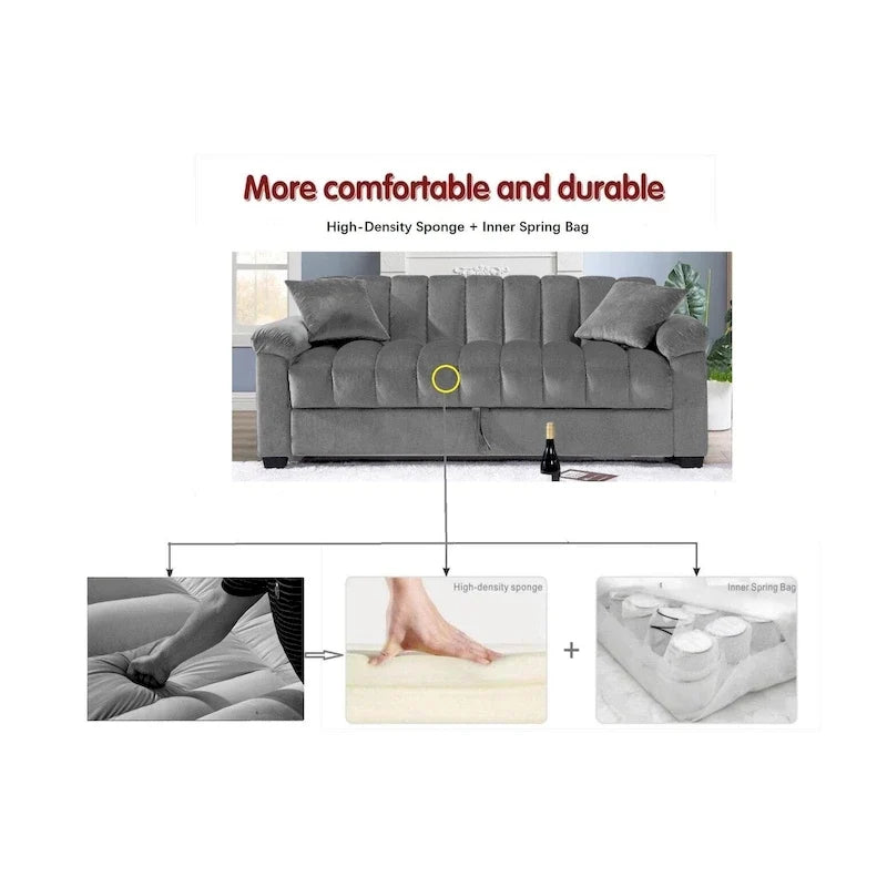 Sofá cama convertible de almacenamiento de terciopelo de 82.7" con 2 almohadas