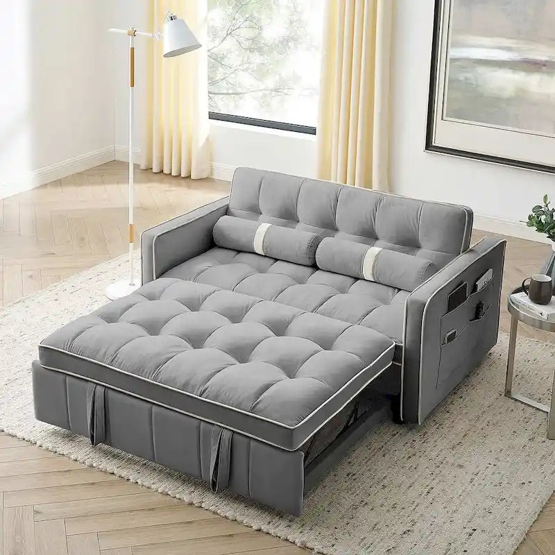 Sofá Cama Extraíble Multifuncional de Terciopelo con Respaldo Reclinable Ajustable con Almohadas - N/A