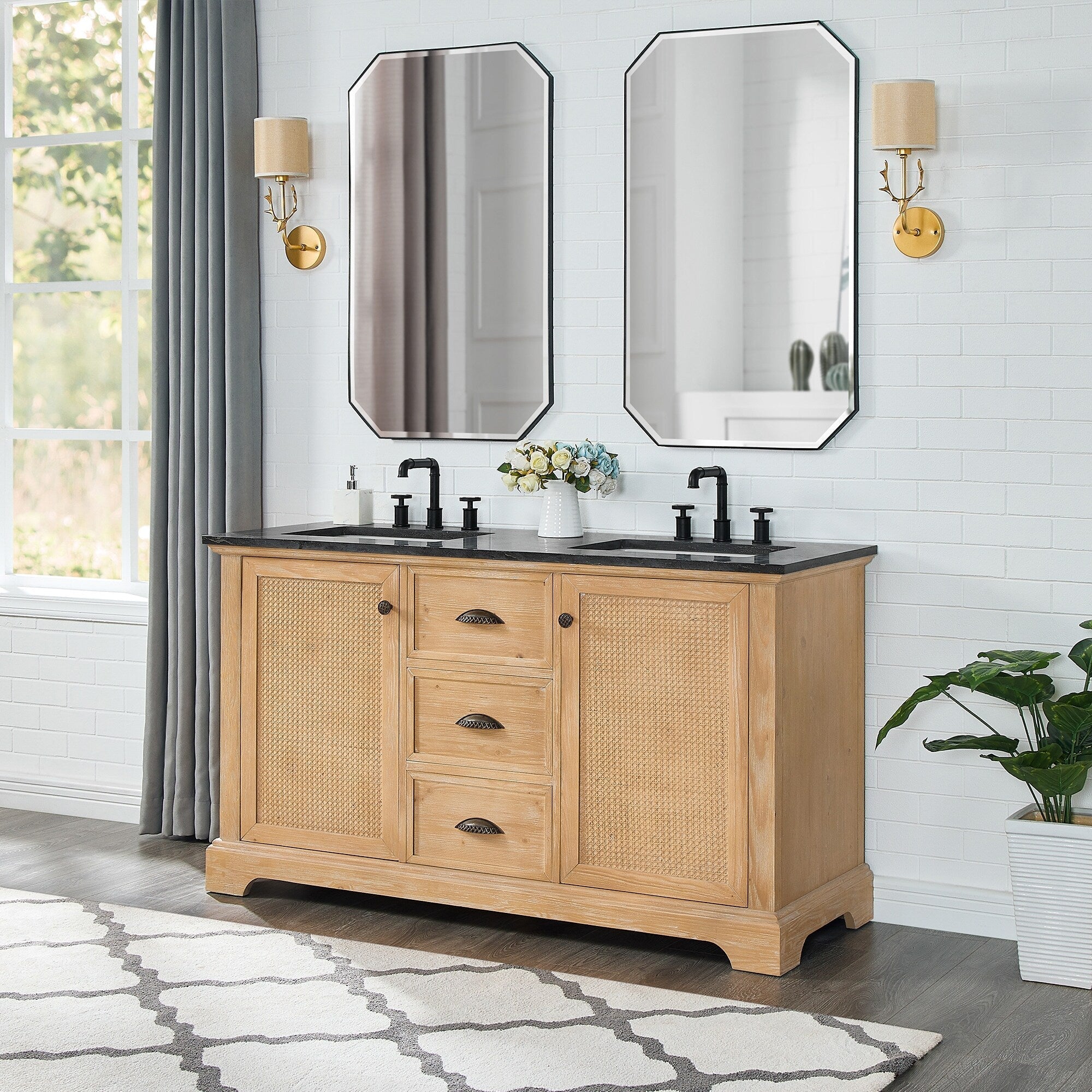 Mueble de baño Hervas con encimera de mármol natural sin espejo