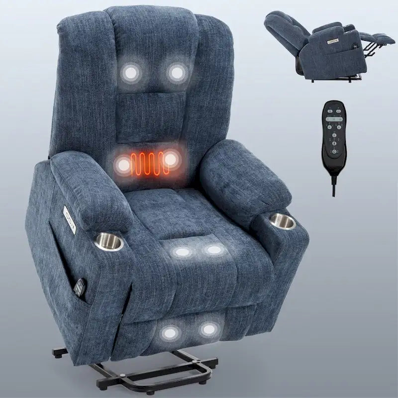 Sillón reclinable Power Lift con masaje y calor, reclinables anchos Lazy Boy extragrandes con USB, puertos tipo C y 2 portavasos de acero