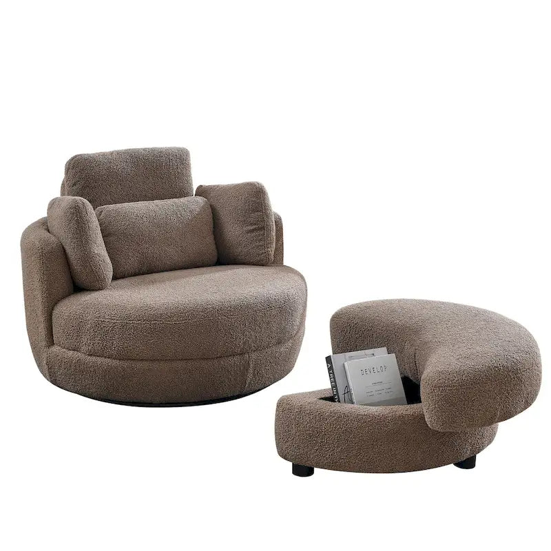 Sillón redondo giratorio grande con otomana de almacenamiento Moon
