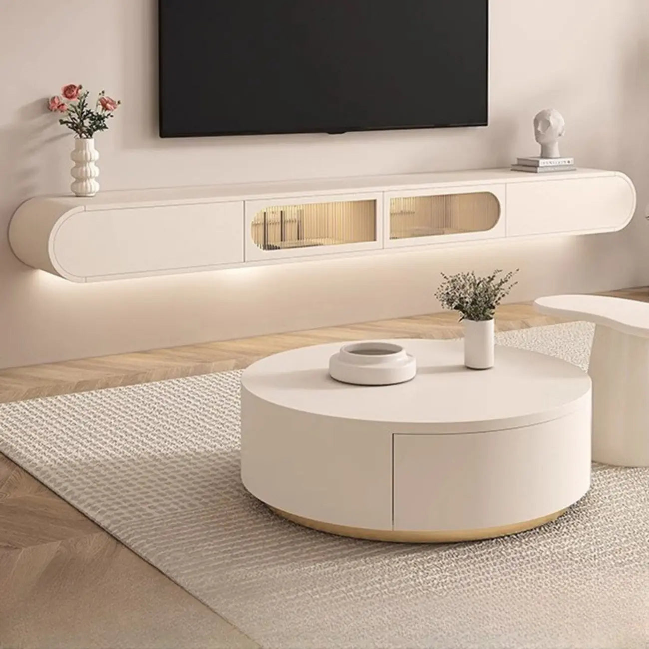 Mueble de TV Flotante de Madera Blanca con Almacenamiento para Sala de Estar