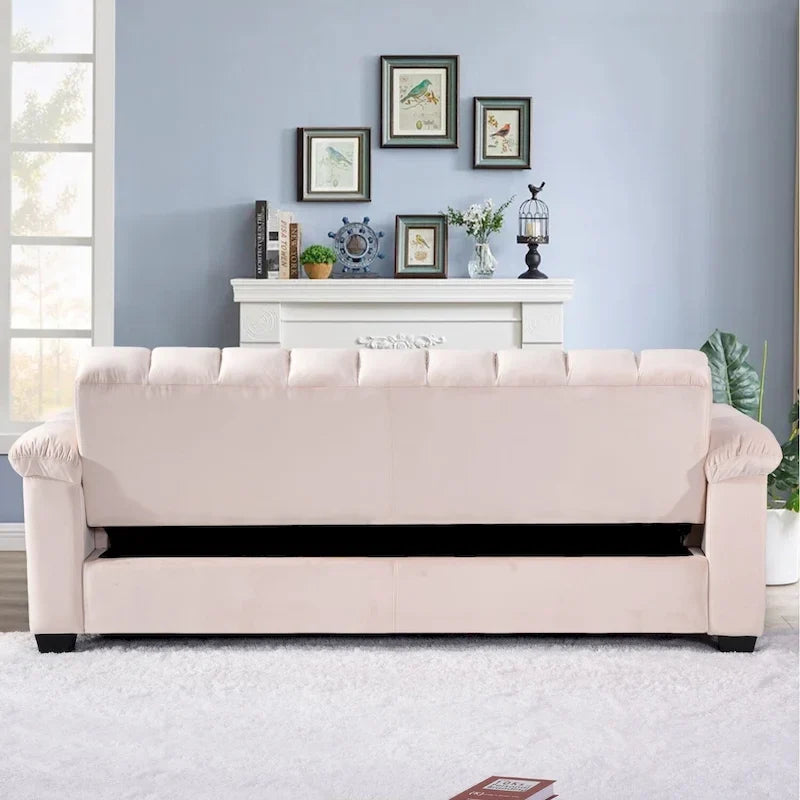 Sofá cama convertible de almacenamiento de terciopelo de 82.7" con 2 almohadas