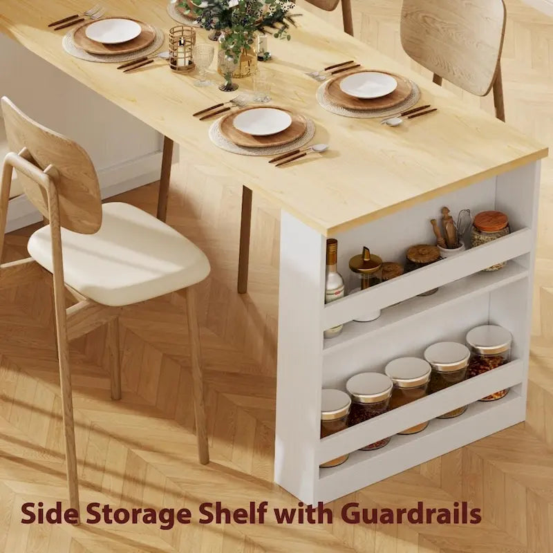 82.7 Isla de cocina de madera para 4-6 personas con mesa de comedor extensible y almacenamiento doble