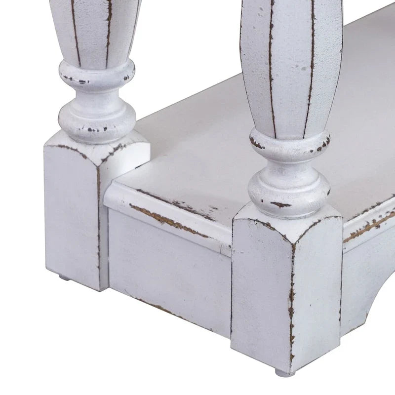 Mesa Consola para Recibidor de 72 Pulgadas en Blanco Antiguo y Madera Desgastada