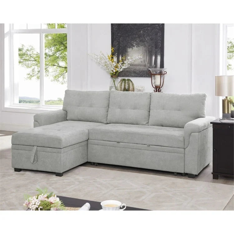 Sofá seccional reversible convertible con cama extraíble, chaise longue con almacenamiento oculto y patas duraderas