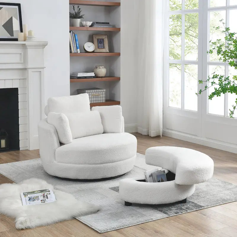 Sillón redondo giratorio grande con otomana de almacenamiento Moon
