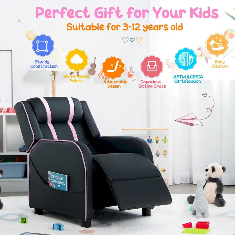 Sillón reclinable para niños Gymax, sofá ergonómico de cuero con reposapiés